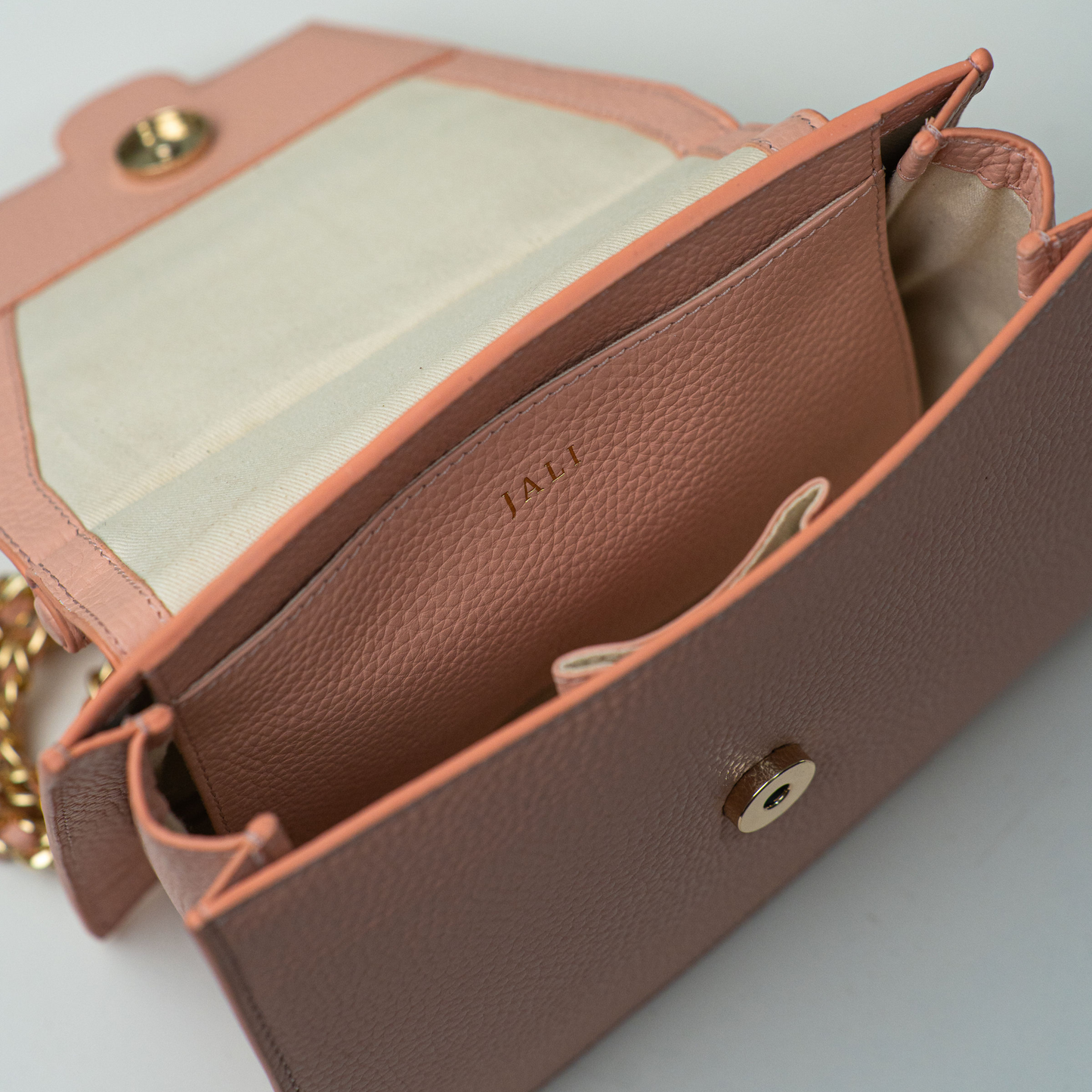 Cleopatra bag - Nude Pink - Jali-australia - crossbody - Saddle - front - gold-chain