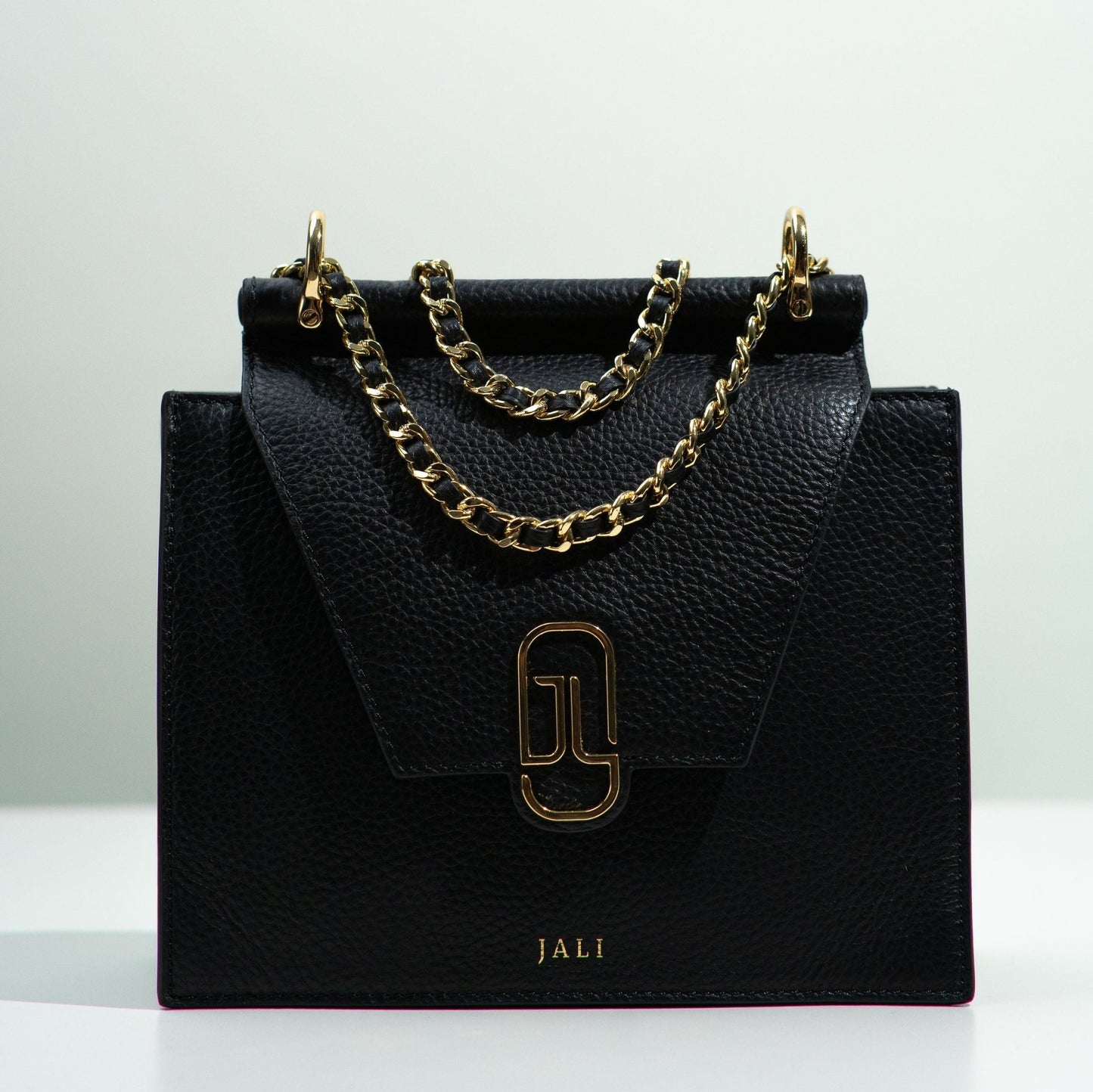 Cleopatra-Bag-black-Jali-australia-crossbody-Saddle-bags-leather-gold-chain